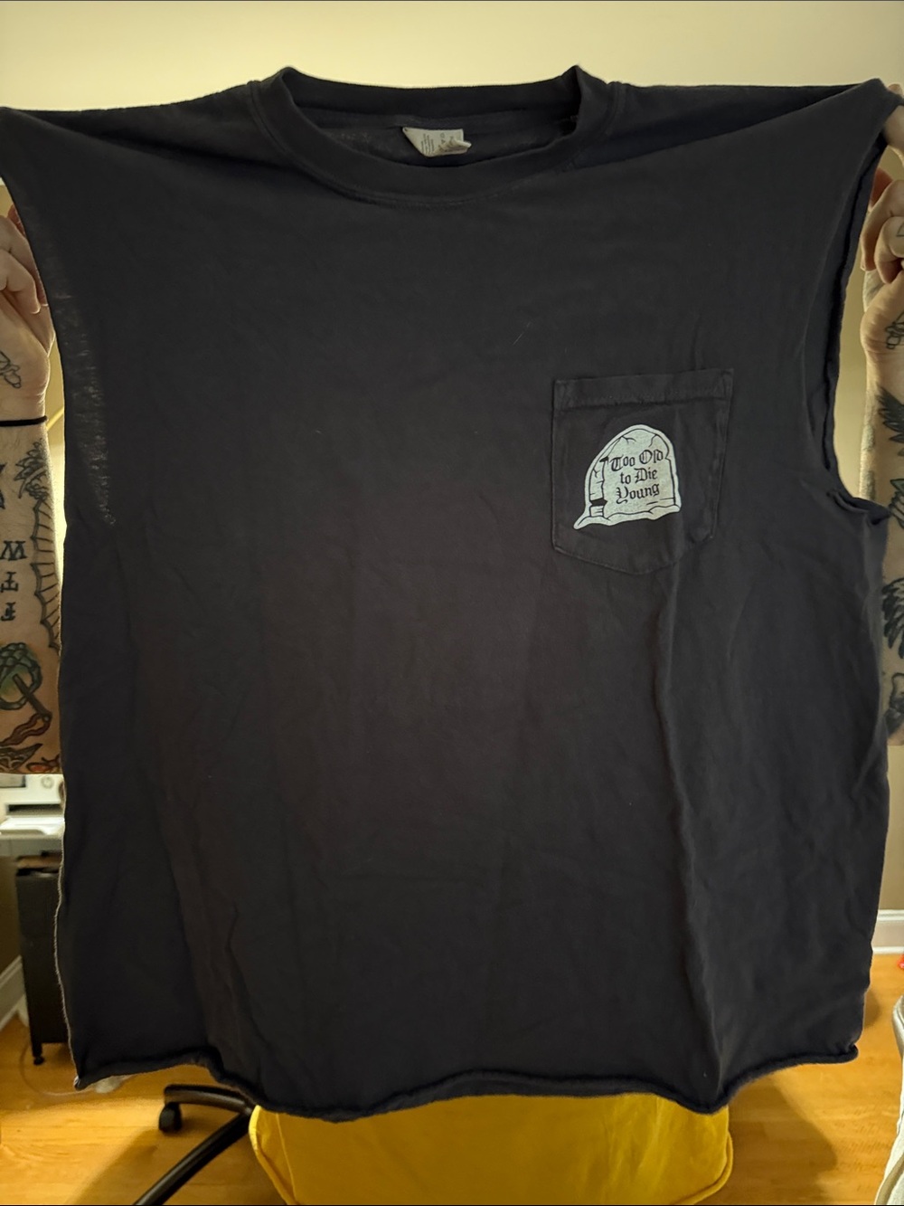 Comfort Colors Black Men's Pocket Tank with Tombstone Patch Graphic